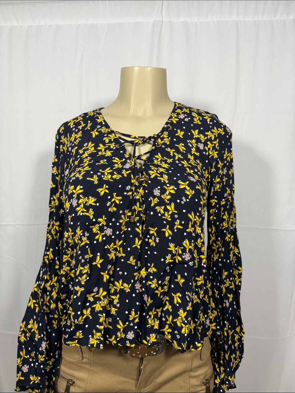 Zara Black Blouse with Yellow Floral Print